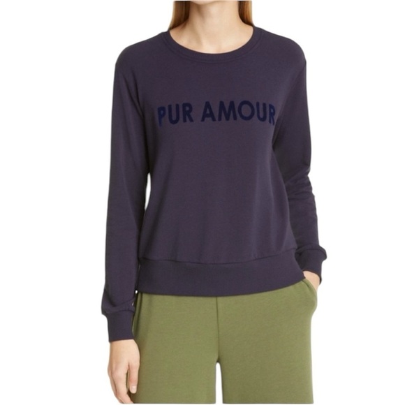 L'AGENCE‎ Heidi Pur Amour Crewneck Sweatshirt in Midnight Size Medium - Picture 1 of 13